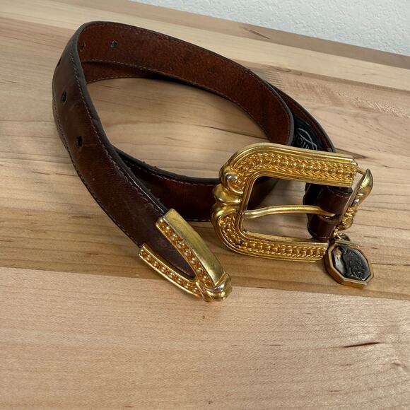 Brighton Brown Leather Belt Gold Buckle Charm Accent Size 33 Western Boho main image 7